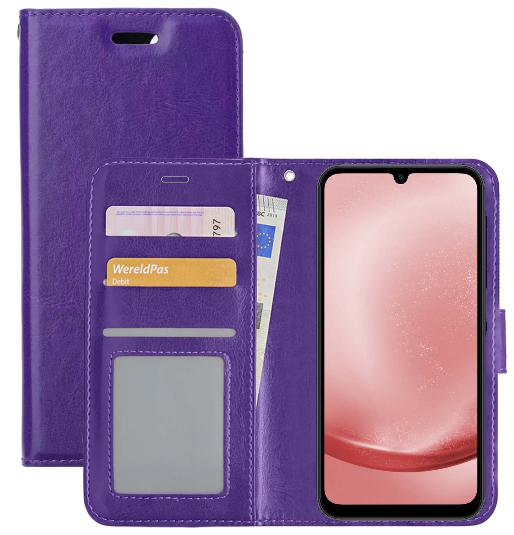 NoXx Hoes Geschikt voor Samsung A25 Hoesje Book Case Hoes Flip Cover Wallet Bookcase - Paars