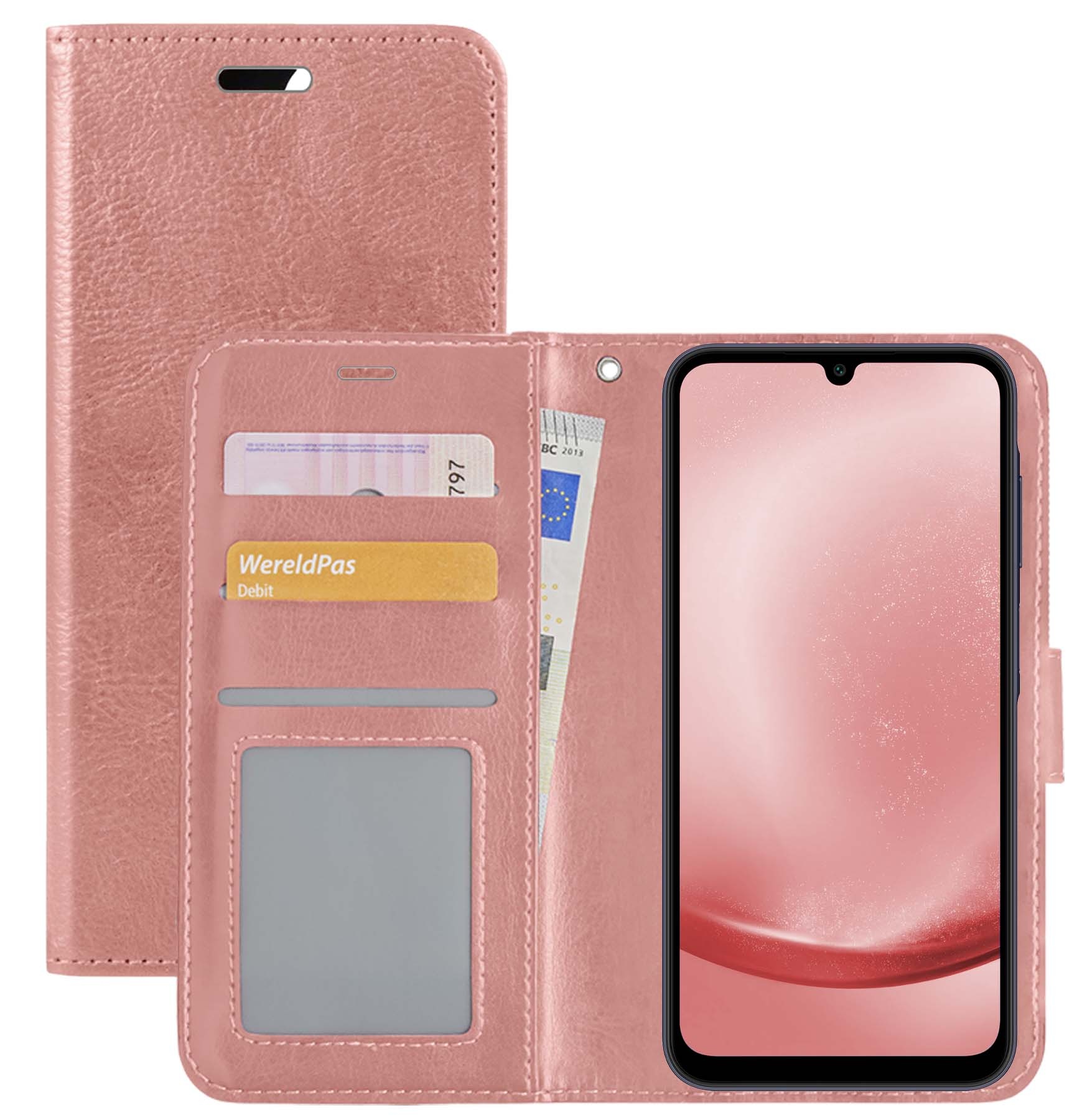 NoXx Hoes Geschikt voor Samsung A25 Hoesje Book Case Hoes Flip Cover Wallet Bookcase - Rosé goud
