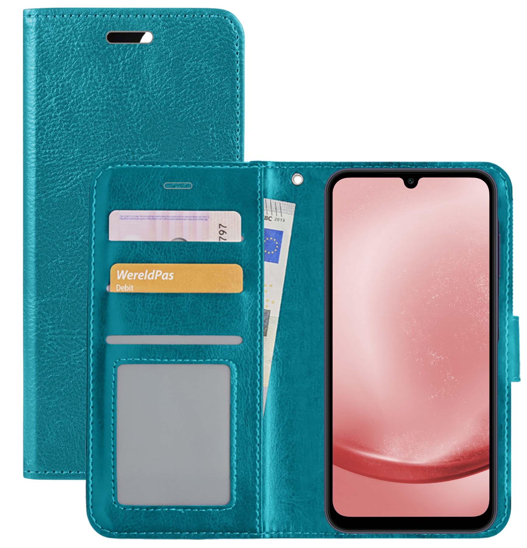NoXx Hoes Geschikt voor Samsung A25 Hoesje Book Case Hoes Flip Cover Wallet Bookcase - Turquoise
