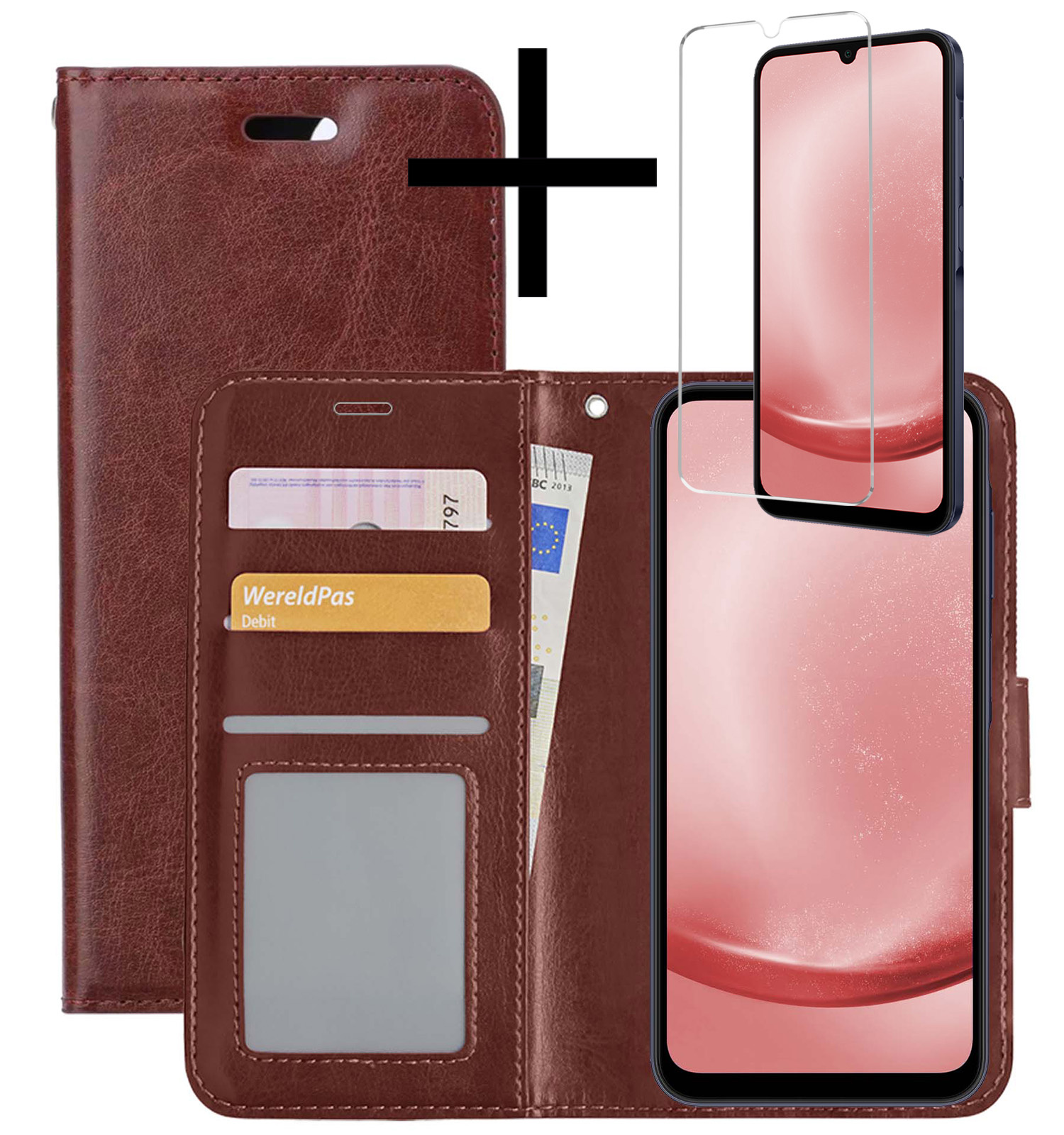 NoXx Hoes Geschikt voor Samsung A25 Hoesje Book Case Hoes Flip Cover Wallet Bookcase Met Screenprotector - Bruin