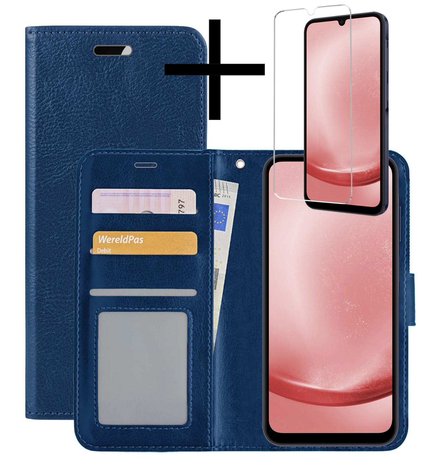 NoXx Hoes Geschikt voor Samsung A25 Hoesje Book Case Hoes Flip Cover Wallet Bookcase Met Screenprotector - Donkerblauw