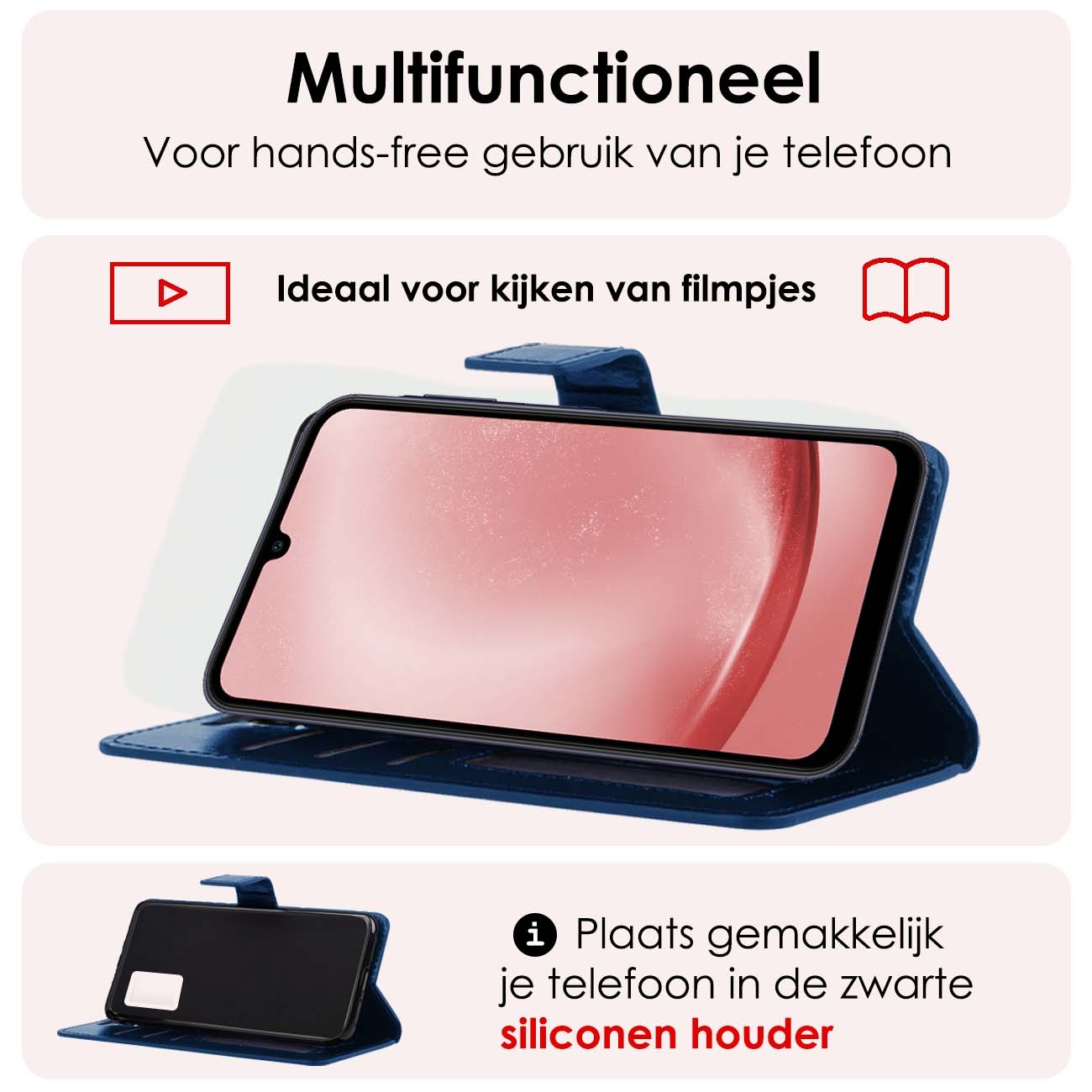 NoXx Hoes Geschikt voor Samsung A25 Hoesje Book Case Hoes Flip Cover Wallet Bookcase Met Screenprotector - Donkerblauw