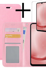 NoXx Hoes Geschikt voor Samsung A25 Hoesje Book Case Hoes Flip Cover Wallet Bookcase Met Screenprotector - Lichtroze