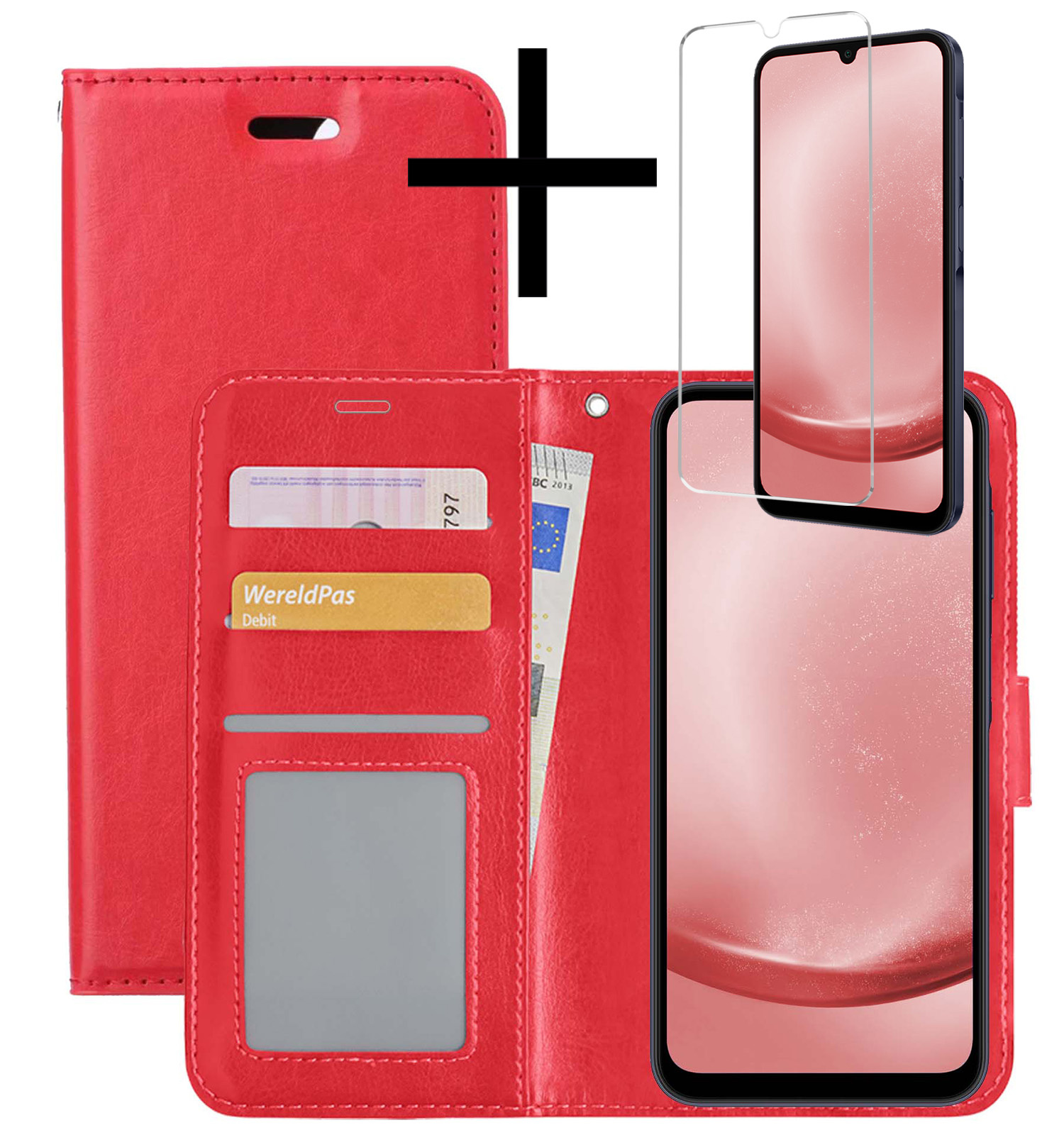 NoXx Hoes Geschikt voor Samsung A25 Hoesje Book Case Hoes Flip Cover Wallet Bookcase Met Screenprotector - Rood