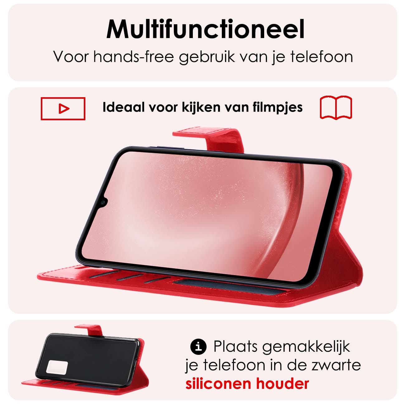NoXx Hoes Geschikt voor Samsung A25 Hoesje Book Case Hoes Flip Cover Wallet Bookcase Met Screenprotector - Rood