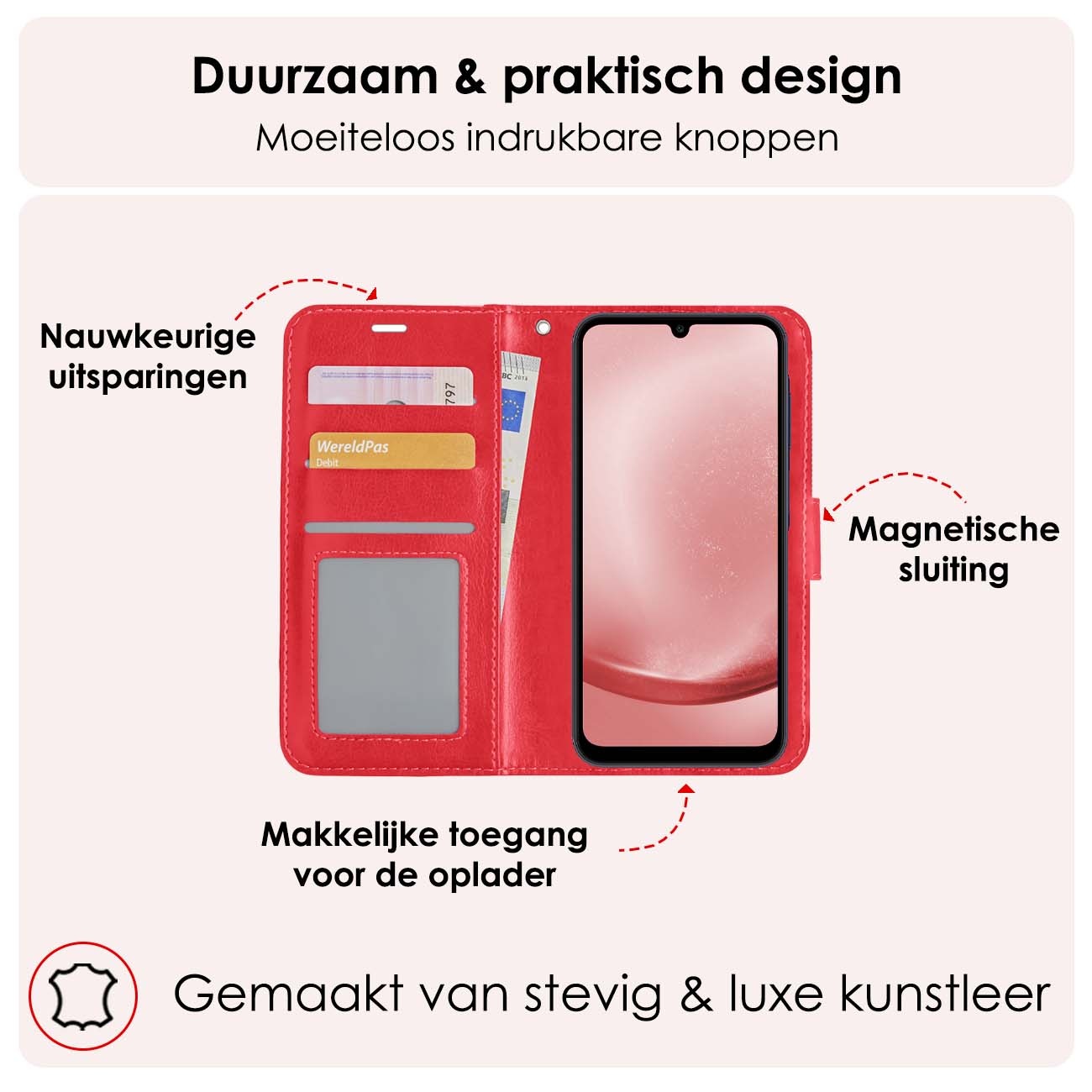 NoXx Hoes Geschikt voor Samsung A25 Hoesje Book Case Hoes Flip Cover Wallet Bookcase Met Screenprotector - Rood