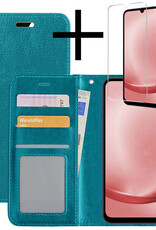 NoXx Hoes Geschikt voor Samsung A25 Hoesje Book Case Hoes Flip Cover Wallet Bookcase Met Screenprotector - Turquoise