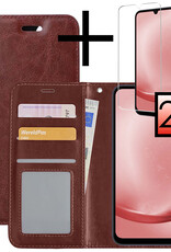 NoXx Hoes Geschikt voor Samsung A25 Hoesje Book Case Hoes Flip Cover Wallet Bookcase Met 2x Screenprotector - Bruin