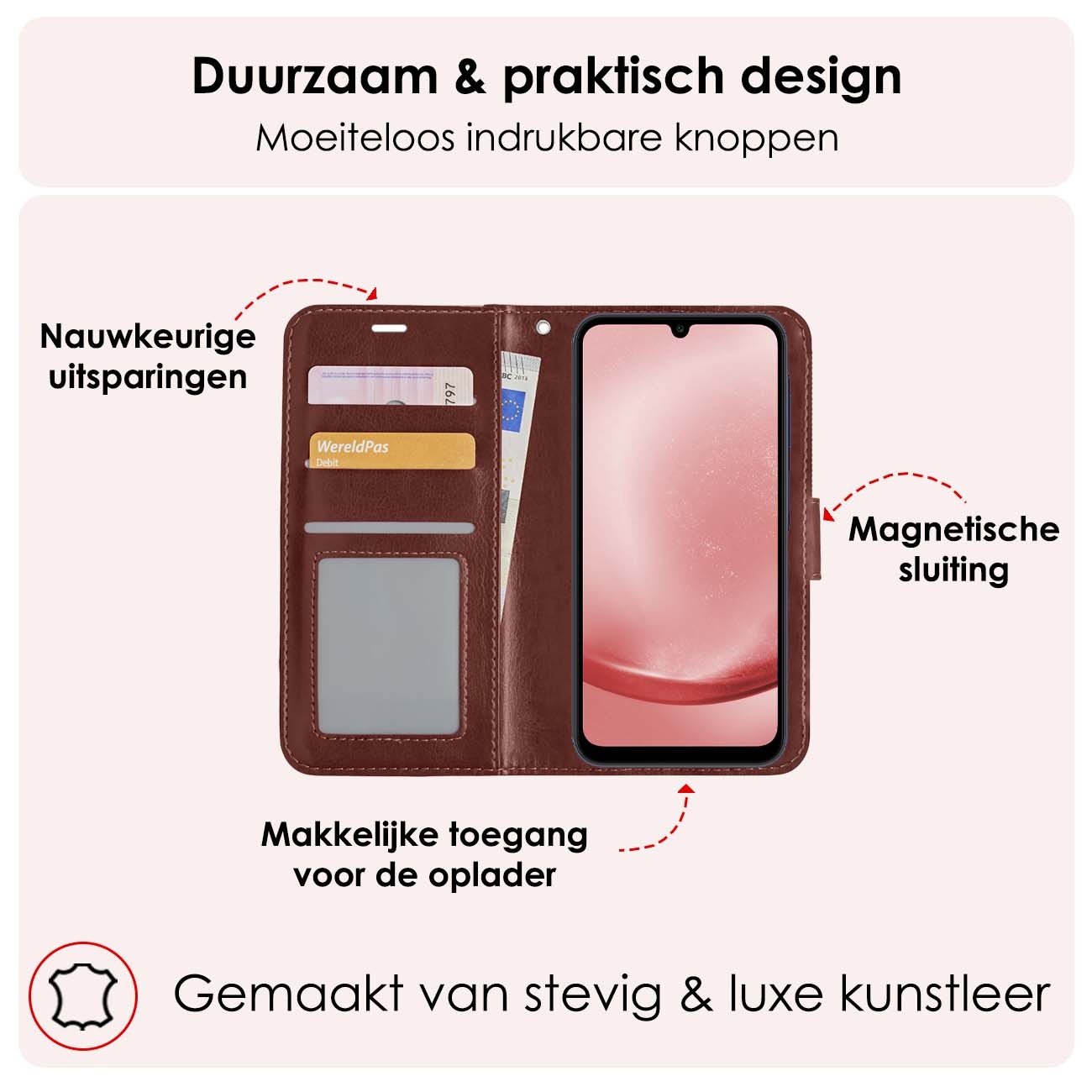 NoXx Hoes Geschikt voor Samsung A25 Hoesje Book Case Hoes Flip Cover Wallet Bookcase Met 2x Screenprotector - Bruin