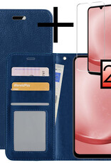 NoXx Hoes Geschikt voor Samsung A25 Hoesje Book Case Hoes Flip Cover Wallet Bookcase Met 2x Screenprotector - Donkerblauw