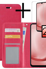 NoXx Hoes Geschikt voor Samsung A25 Hoesje Book Case Hoes Flip Cover Wallet Bookcase Met 2x Screenprotector - Donkerroze