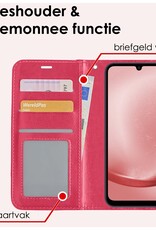 NoXx Hoes Geschikt voor Samsung A25 Hoesje Book Case Hoes Flip Cover Wallet Bookcase Met 2x Screenprotector - Donkerroze