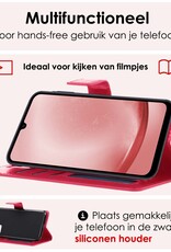 NoXx Hoes Geschikt voor Samsung A25 Hoesje Book Case Hoes Flip Cover Wallet Bookcase Met 2x Screenprotector - Donkerroze