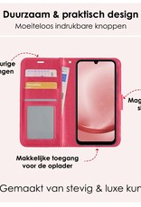 NoXx Hoes Geschikt voor Samsung A25 Hoesje Book Case Hoes Flip Cover Wallet Bookcase Met 2x Screenprotector - Donkerroze
