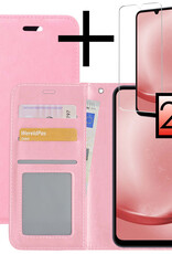 NoXx Hoes Geschikt voor Samsung A25 Hoesje Book Case Hoes Flip Cover Wallet Bookcase Met 2x Screenprotector - Lichtroze