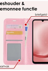 NoXx Hoes Geschikt voor Samsung A25 Hoesje Book Case Hoes Flip Cover Wallet Bookcase Met 2x Screenprotector - Lichtroze