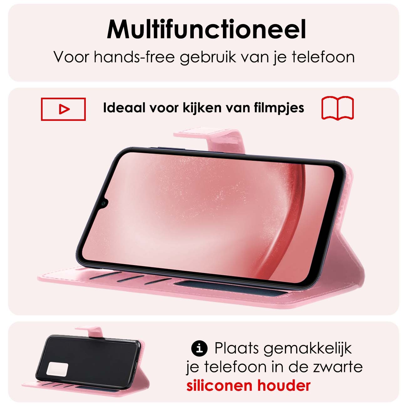 NoXx Hoes Geschikt voor Samsung A25 Hoesje Book Case Hoes Flip Cover Wallet Bookcase Met 2x Screenprotector - Lichtroze