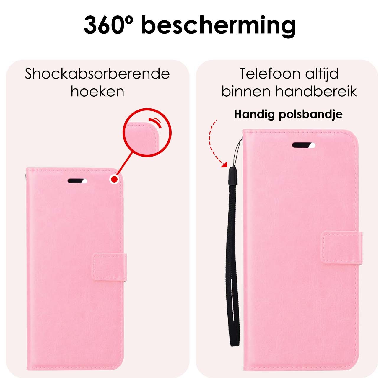 NoXx Hoes Geschikt voor Samsung A25 Hoesje Book Case Hoes Flip Cover Wallet Bookcase Met 2x Screenprotector - Lichtroze