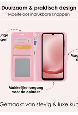 NoXx Hoes Geschikt voor Samsung A25 Hoesje Book Case Hoes Flip Cover Wallet Bookcase Met 2x Screenprotector - Lichtroze
