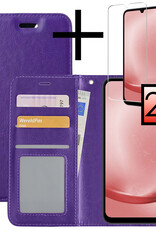 NoXx Hoes Geschikt voor Samsung A25 Hoesje Book Case Hoes Flip Cover Wallet Bookcase Met 2x Screenprotector - Paars
