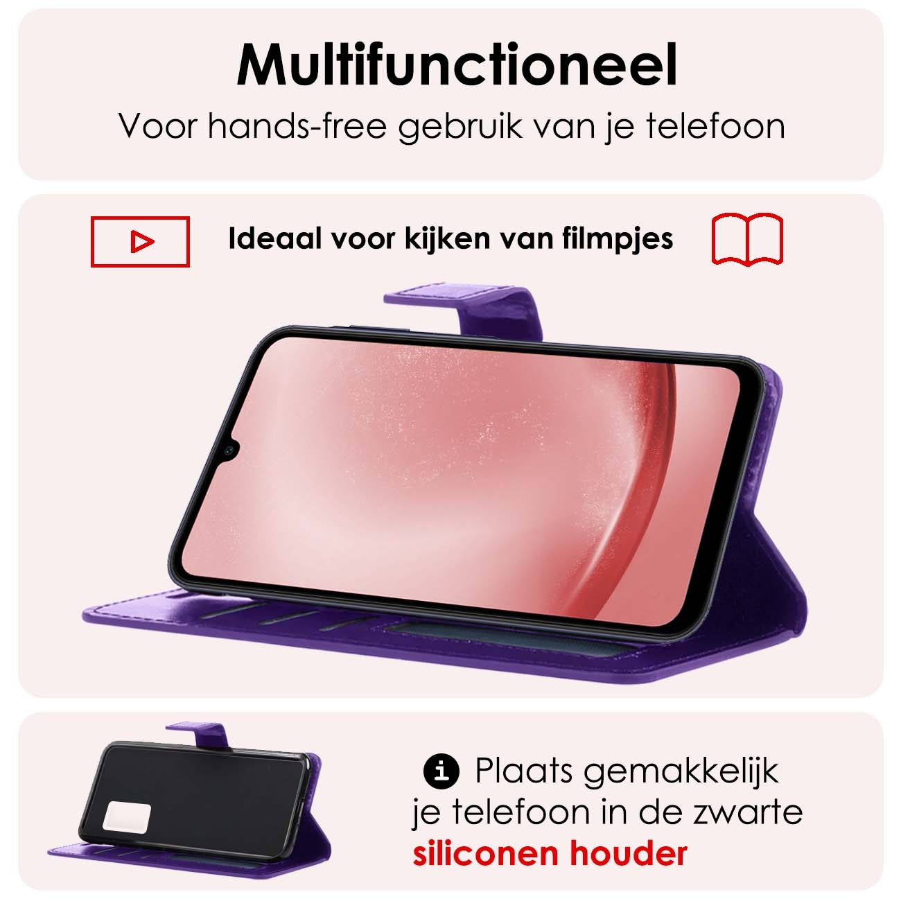 NoXx Hoes Geschikt voor Samsung A25 Hoesje Book Case Hoes Flip Cover Wallet Bookcase Met 2x Screenprotector - Paars