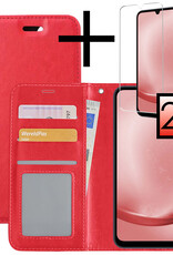 NoXx Hoes Geschikt voor Samsung A25 Hoesje Book Case Hoes Flip Cover Wallet Bookcase Met 2x Screenprotector - Rood