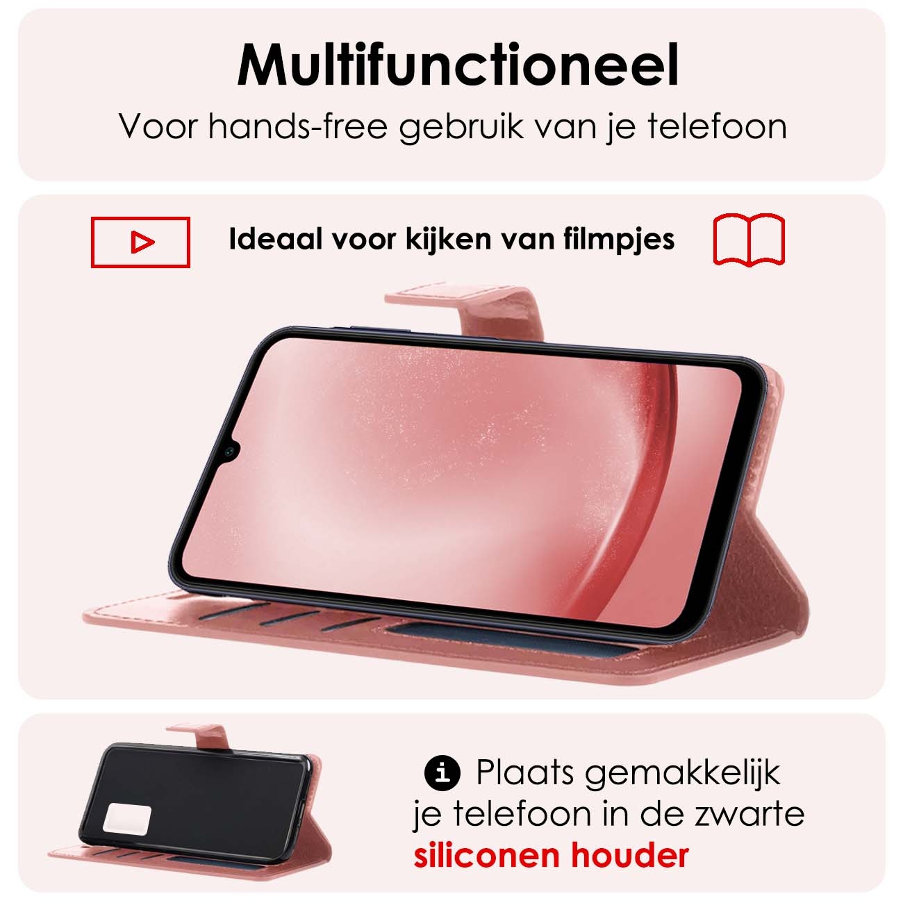 NoXx Hoes Geschikt voor Samsung A25 Hoesje Book Case Hoes Flip Cover Wallet Bookcase Met 2x Screenprotector - Rosé goud