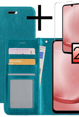 NoXx Hoes Geschikt voor Samsung A25 Hoesje Book Case Hoes Flip Cover Wallet Bookcase Met 2x Screenprotector - Turquoise