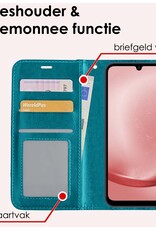 NoXx Hoes Geschikt voor Samsung A25 Hoesje Book Case Hoes Flip Cover Wallet Bookcase Met 2x Screenprotector - Turquoise