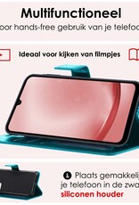 NoXx Hoes Geschikt voor Samsung A25 Hoesje Book Case Hoes Flip Cover Wallet Bookcase Met 2x Screenprotector - Turquoise