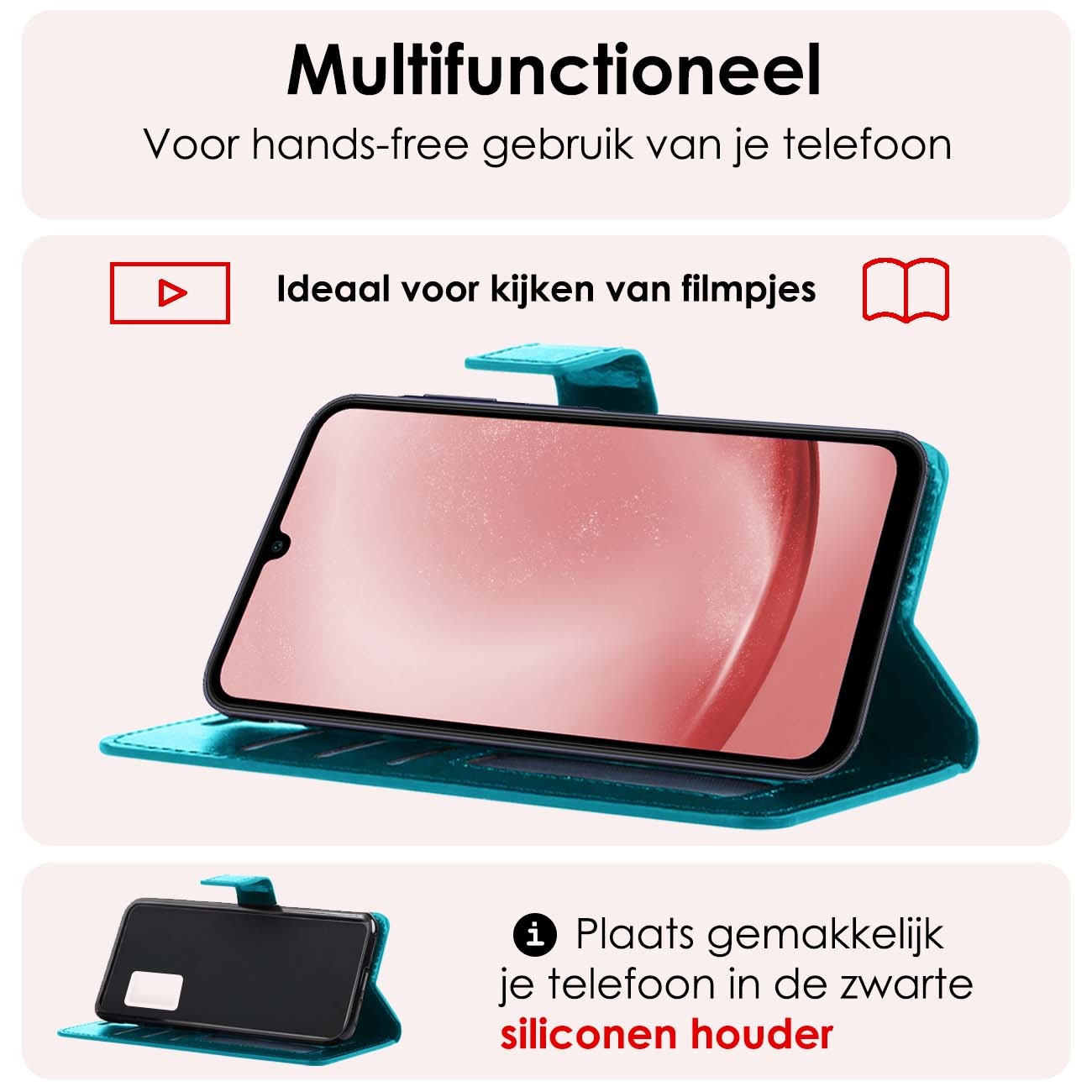 NoXx Hoes Geschikt voor Samsung A25 Hoesje Book Case Hoes Flip Cover Wallet Bookcase Met 2x Screenprotector - Turquoise