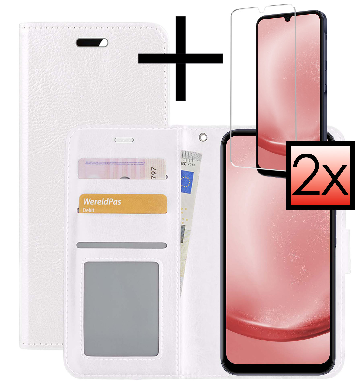 NoXx Hoes Geschikt voor Samsung A25 Hoesje Book Case Hoes Flip Cover Wallet Bookcase Met 2x Screenprotector - Wit