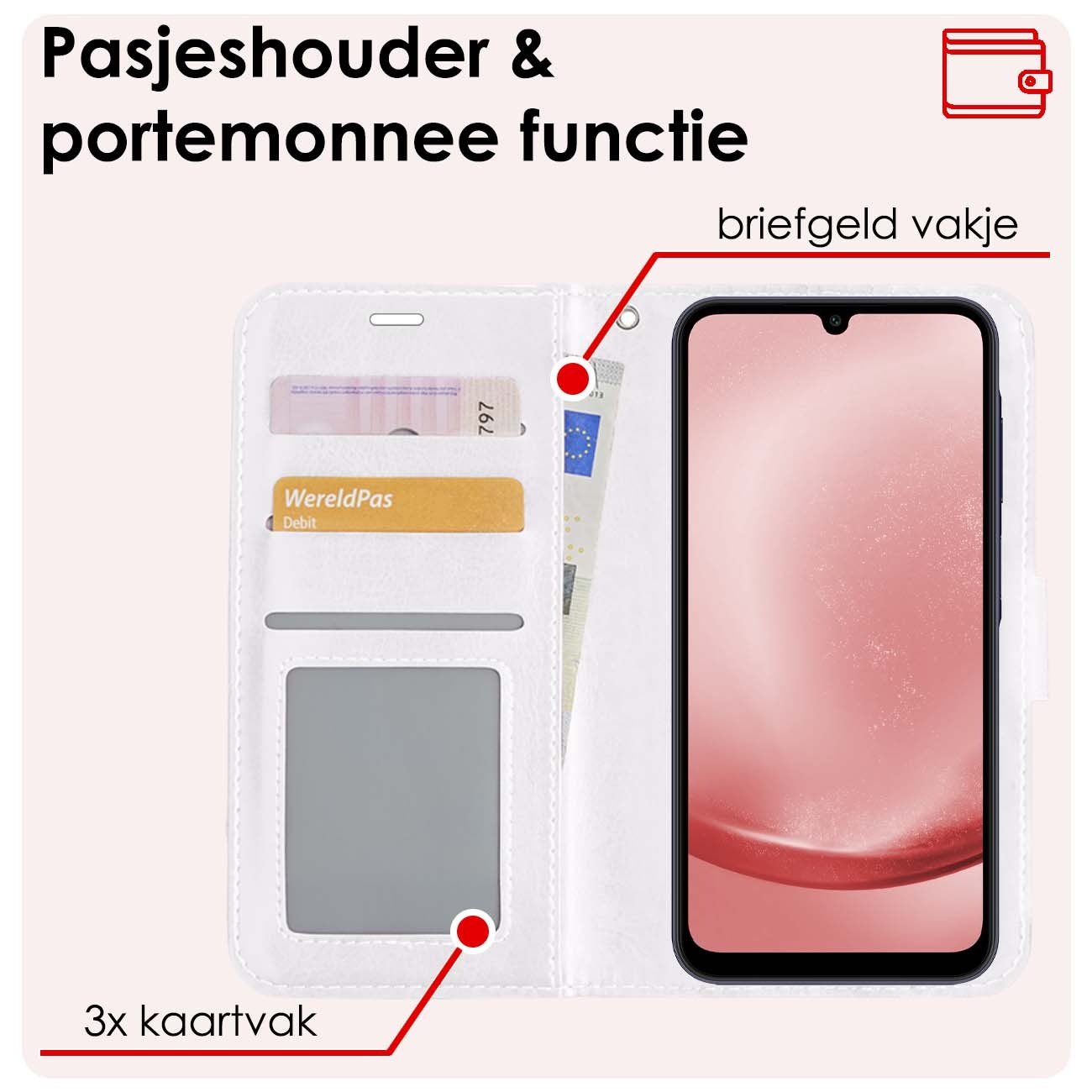 NoXx Hoes Geschikt voor Samsung A25 Hoesje Book Case Hoes Flip Cover Wallet Bookcase Met 2x Screenprotector - Wit