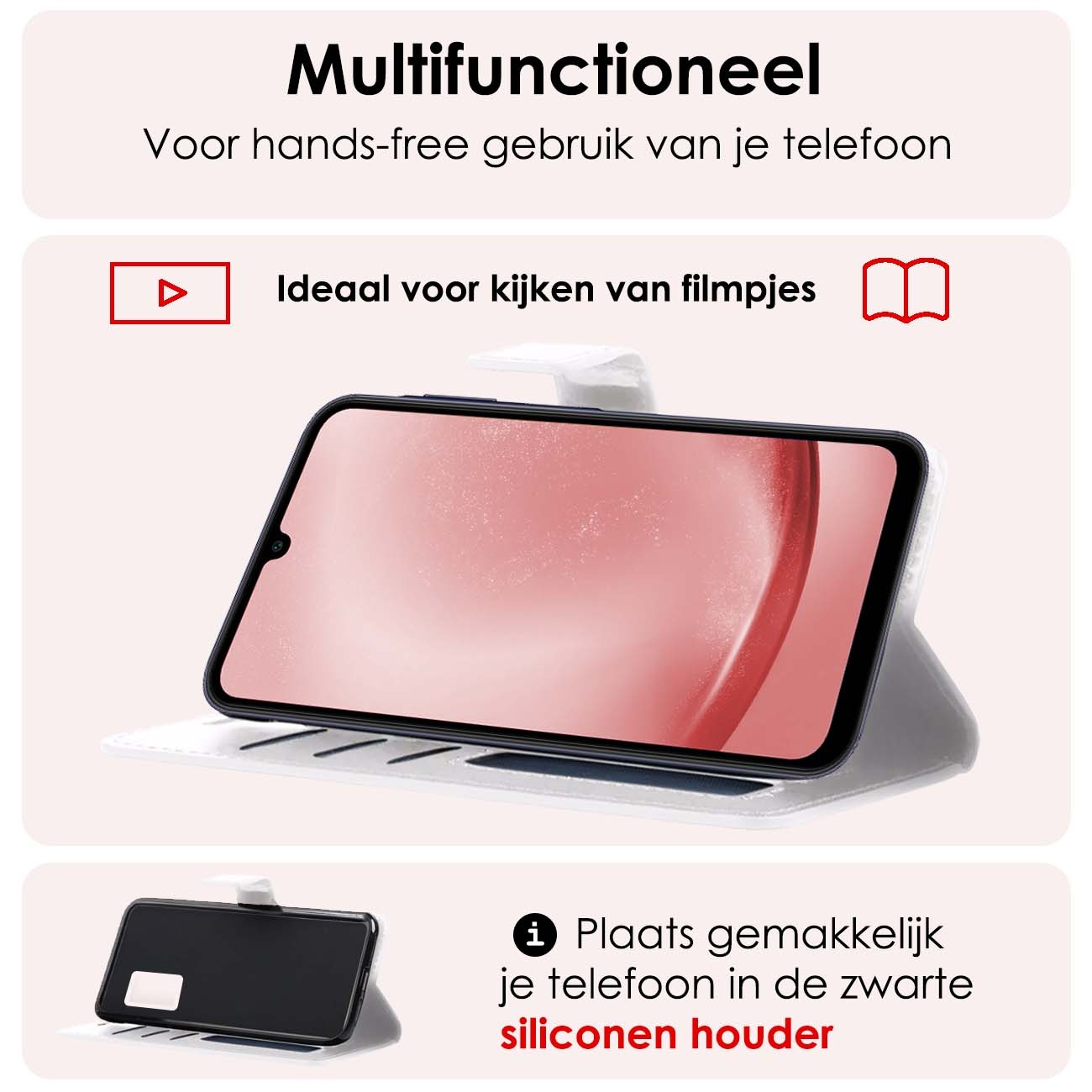 NoXx Hoes Geschikt voor Samsung A25 Hoesje Book Case Hoes Flip Cover Wallet Bookcase Met 2x Screenprotector - Wit