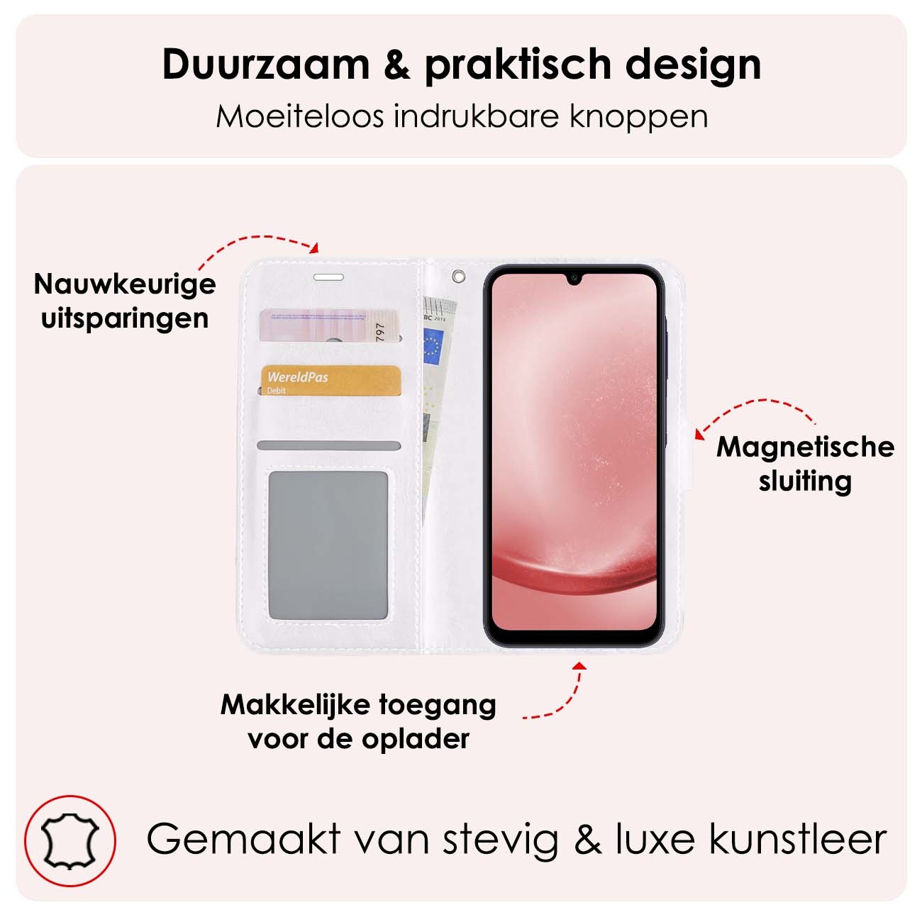 NoXx Hoes Geschikt voor Samsung A25 Hoesje Book Case Hoes Flip Cover Wallet Bookcase Met 2x Screenprotector - Wit