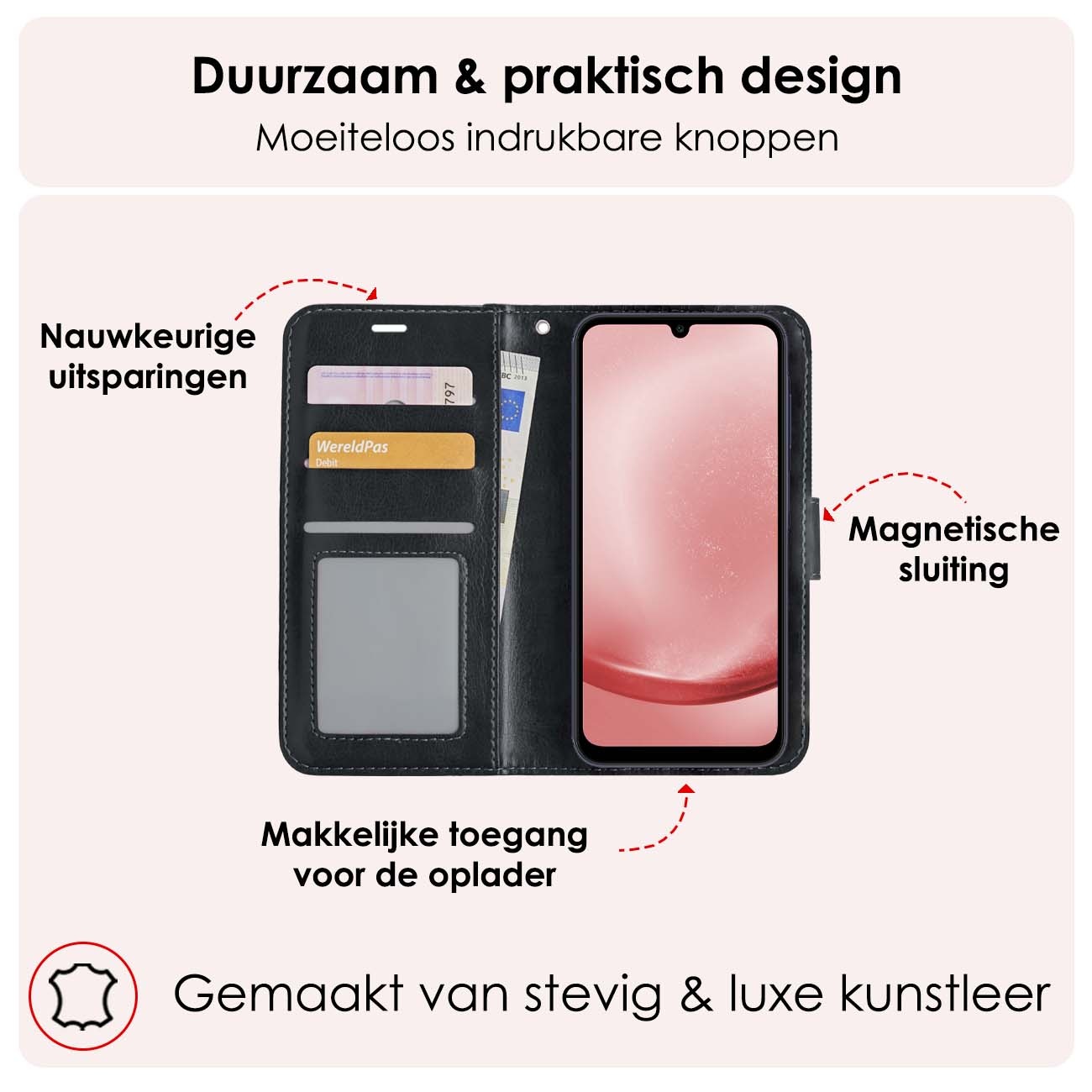NoXx Hoes Geschikt voor Samsung A25 Hoesje Book Case Hoes Flip Cover Wallet Bookcase Met 2x Screenprotector - Zwart