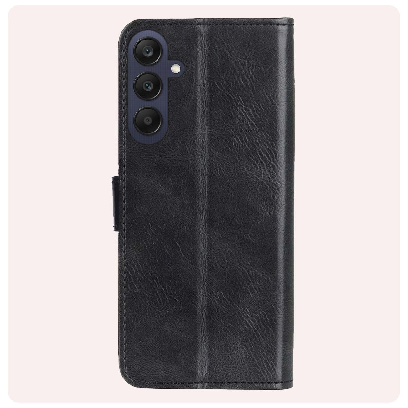 NoXx Hoes Geschikt voor Samsung A25 Hoesje Book Case Hoes Flip Cover Wallet Bookcase Met 2x Screenprotector - Zwart