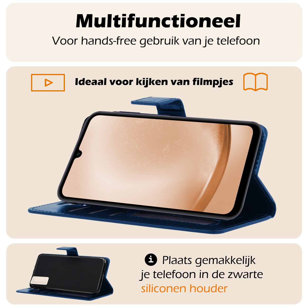 Nomfy Hoesje Geschikt voor Samsung A25 Hoes Bookcase Flipcase Book Cover - Hoes Geschikt voor Samsung Galaxy A25 Hoesje Book Case - Donkerblauw