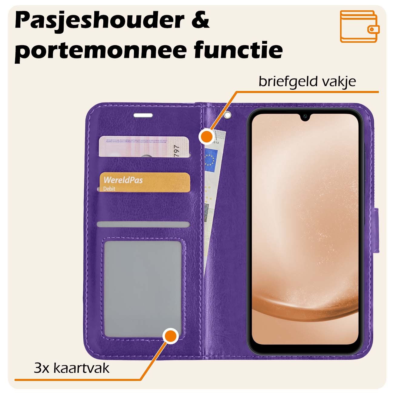 Nomfy Hoesje Geschikt voor Samsung A25 Hoes Bookcase Flipcase Book Cover - Hoes Geschikt voor Samsung Galaxy A25 Hoesje Book Case - Paars