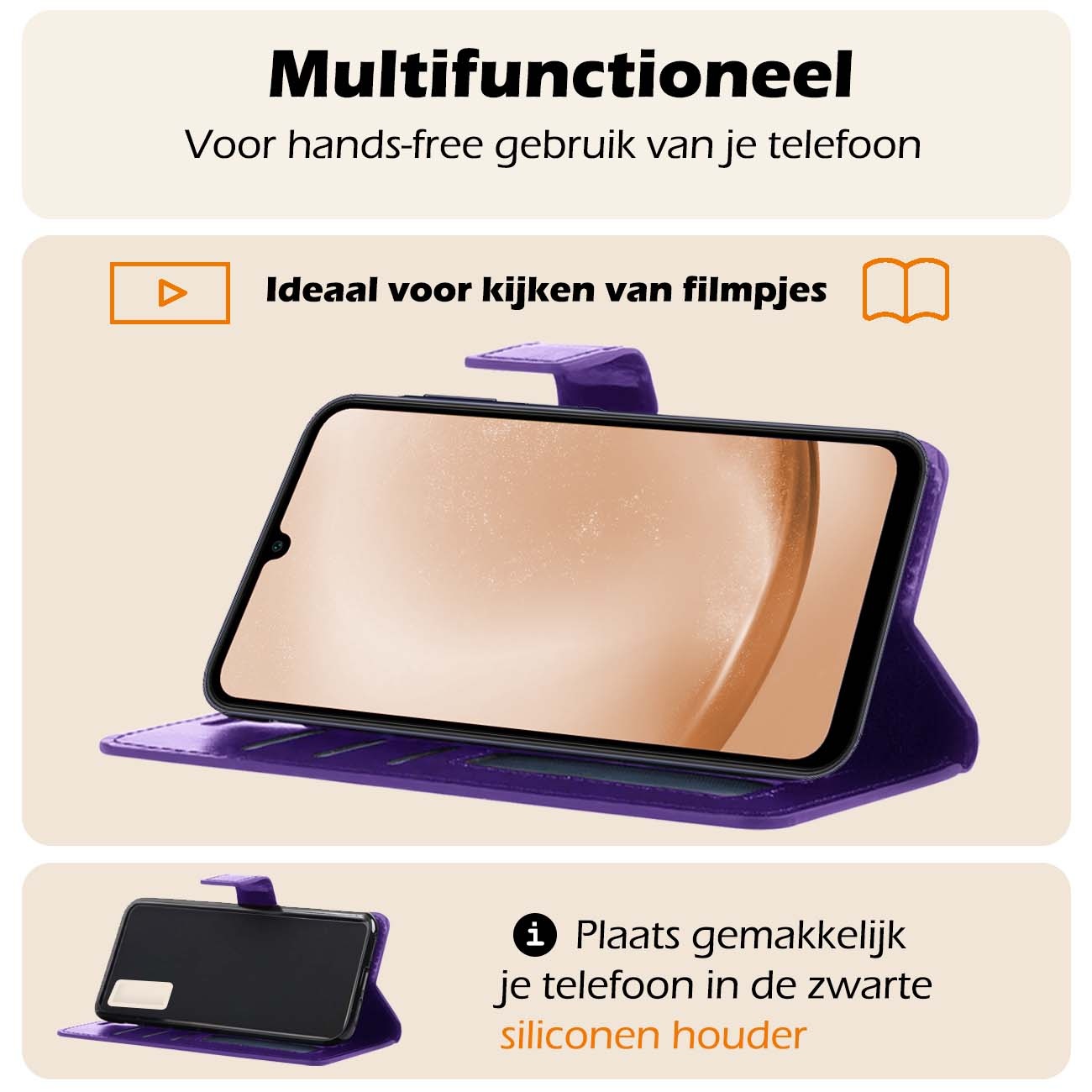 Nomfy Hoesje Geschikt voor Samsung A25 Hoes Bookcase Flipcase Book Cover - Hoes Geschikt voor Samsung Galaxy A25 Hoesje Book Case - Paars