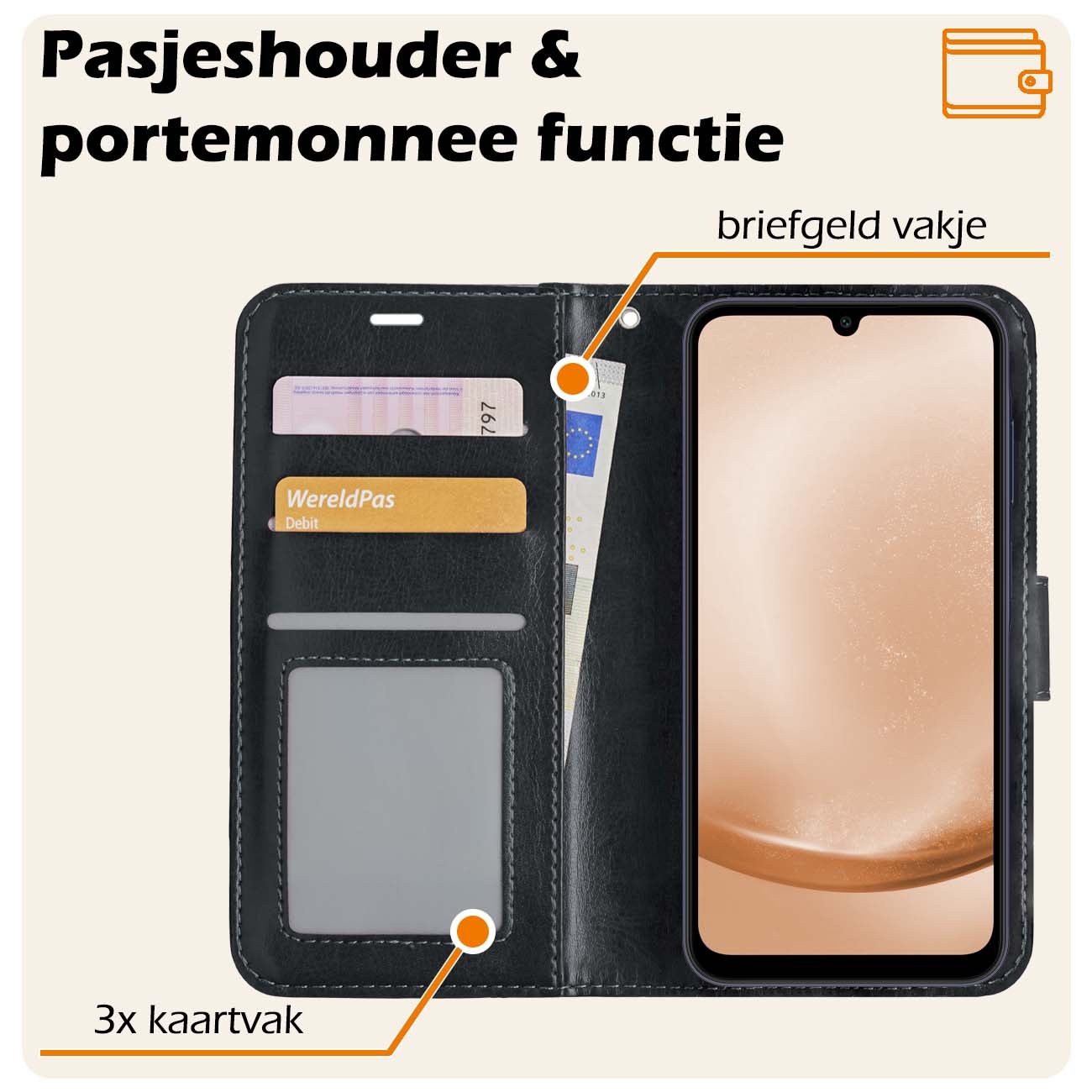 Nomfy Hoesje Geschikt voor Samsung A25 Hoes Bookcase Flipcase Book Cover - Hoes Geschikt voor Samsung Galaxy A25 Hoesje Book Case - Zwart