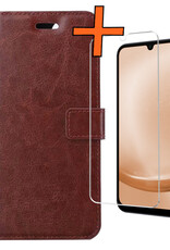 Nomfy Hoesje Geschikt voor Samsung A25 Hoes Bookcase Flipcase Book Cover Met Screenprotector - Hoes Geschikt voor Samsung Galaxy A25 Hoesje Book Case - Bruin