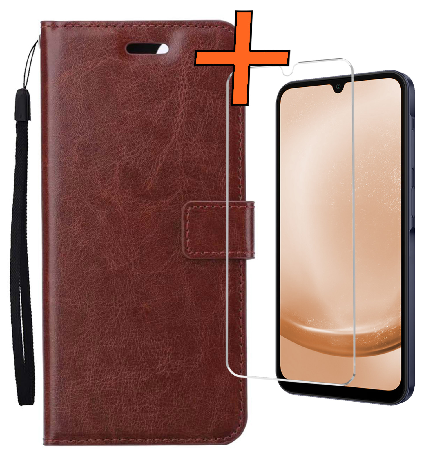 Nomfy Hoesje Geschikt voor Samsung A25 Hoes Bookcase Flipcase Book Cover Met Screenprotector - Hoes Geschikt voor Samsung Galaxy A25 Hoesje Book Case - Bruin