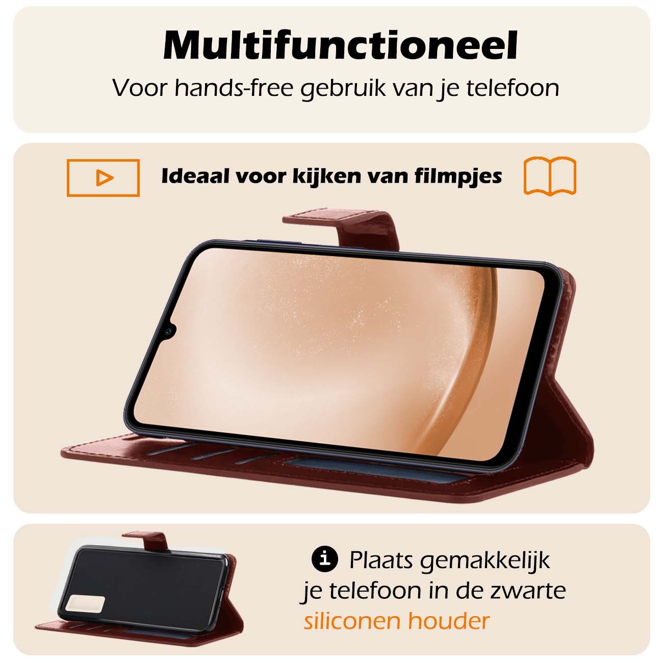 Nomfy Hoesje Geschikt voor Samsung A25 Hoes Bookcase Flipcase Book Cover Met Screenprotector - Hoes Geschikt voor Samsung Galaxy A25 Hoesje Book Case - Bruin