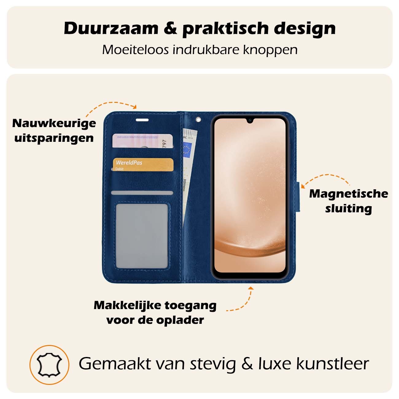 Nomfy Hoesje Geschikt voor Samsung A25 Hoes Bookcase Flipcase Book Cover Met Screenprotector - Hoes Geschikt voor Samsung Galaxy A25 Hoesje Book Case - Donkerblauw