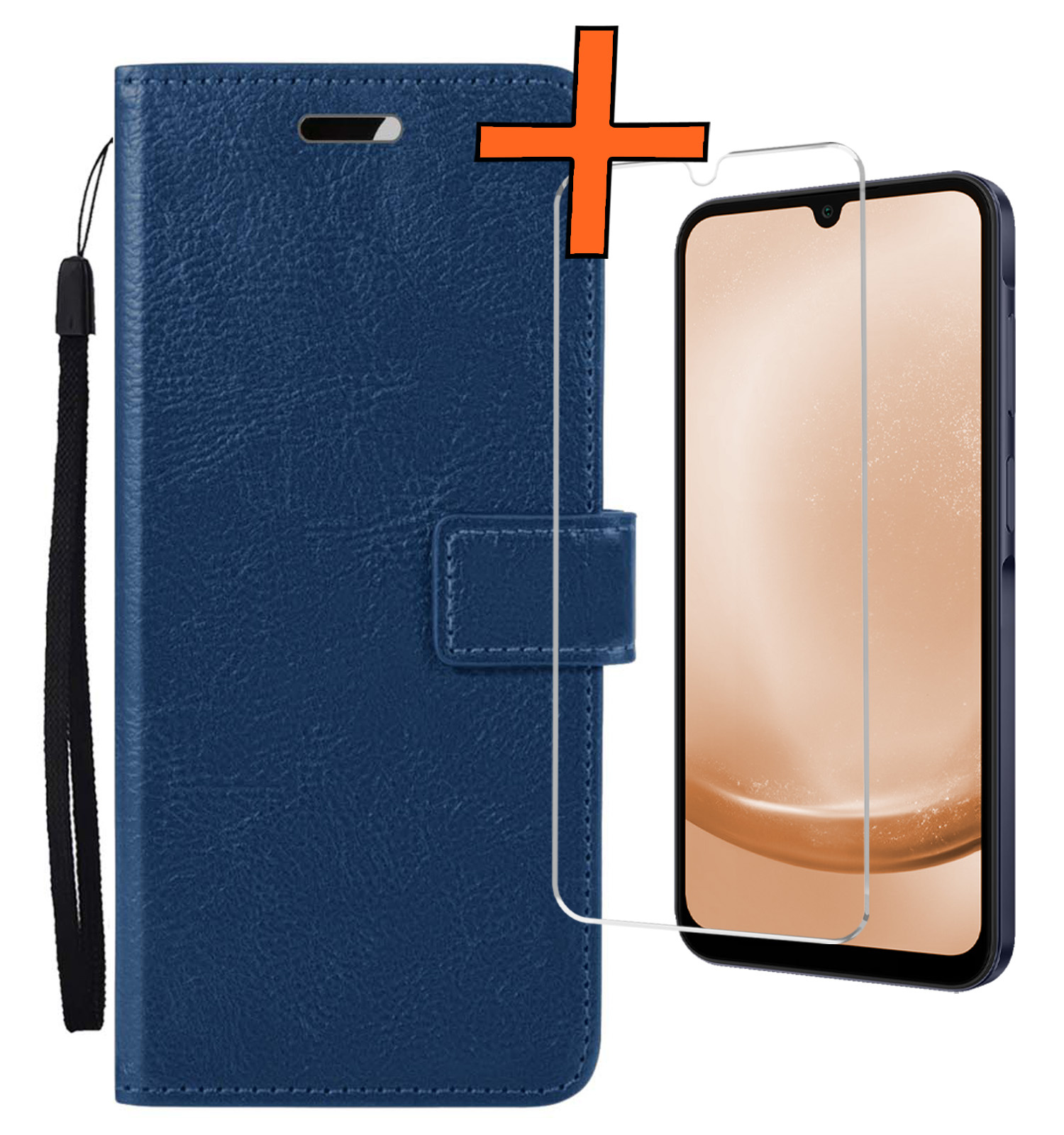 Nomfy Hoesje Geschikt voor Samsung A25 Hoes Bookcase Flipcase Book Cover Met Screenprotector - Hoes Geschikt voor Samsung Galaxy A25 Hoesje Book Case - Donkerblauw