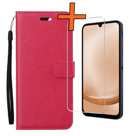Nomfy Nomfy Samsung Galaxy A25 Hoesje Bookcase Met Screenprotector - Donkerroze