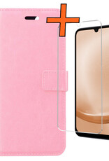 Nomfy Hoesje Geschikt voor Samsung A25 Hoes Bookcase Flipcase Book Cover Met Screenprotector - Hoes Geschikt voor Samsung Galaxy A25 Hoesje Book Case - Lichtroze