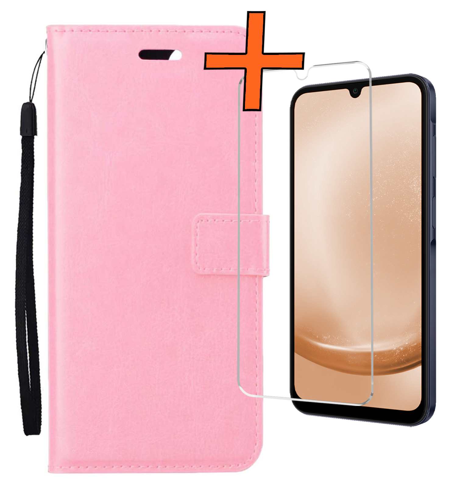 Nomfy Hoesje Geschikt voor Samsung A25 Hoes Bookcase Flipcase Book Cover Met Screenprotector - Hoes Geschikt voor Samsung Galaxy A25 Hoesje Book Case - Lichtroze
