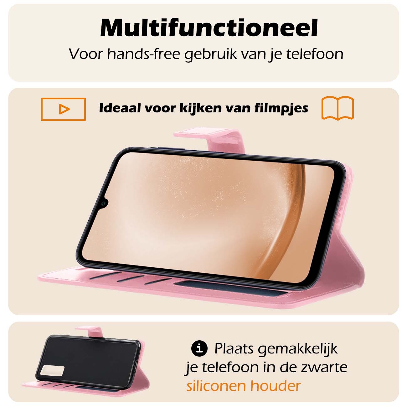 Nomfy Hoesje Geschikt voor Samsung A25 Hoes Bookcase Flipcase Book Cover Met Screenprotector - Hoes Geschikt voor Samsung Galaxy A25 Hoesje Book Case - Lichtroze
